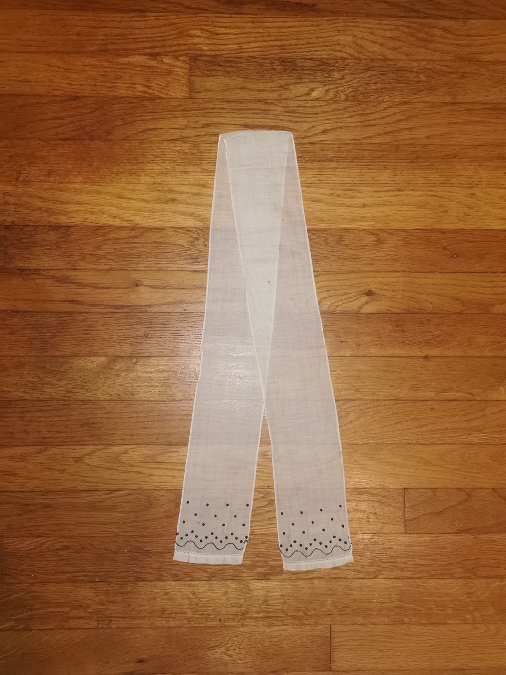Antique Hand Embroidered Cotton Lappet Scarf: Victorian Head Covering